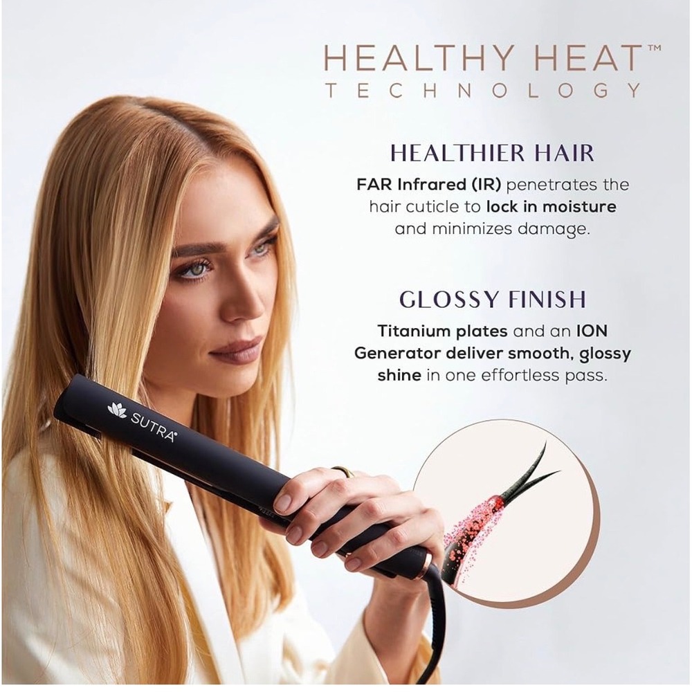 Sutra Infrared Flat Iron Womens 1 Inch Black Excellent Titanium Plates 450F